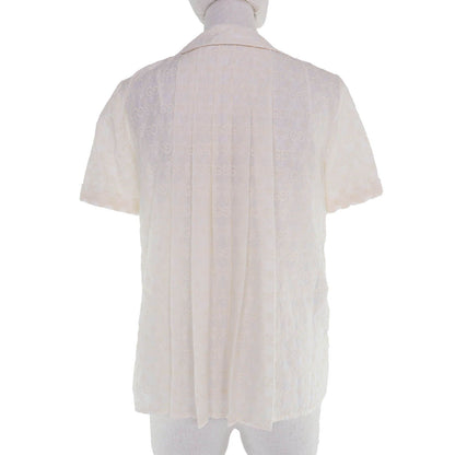 Gucci Cotton GG Flower Embroidered Short Sleeve Shirt Blouse Ivory 36 — view 3