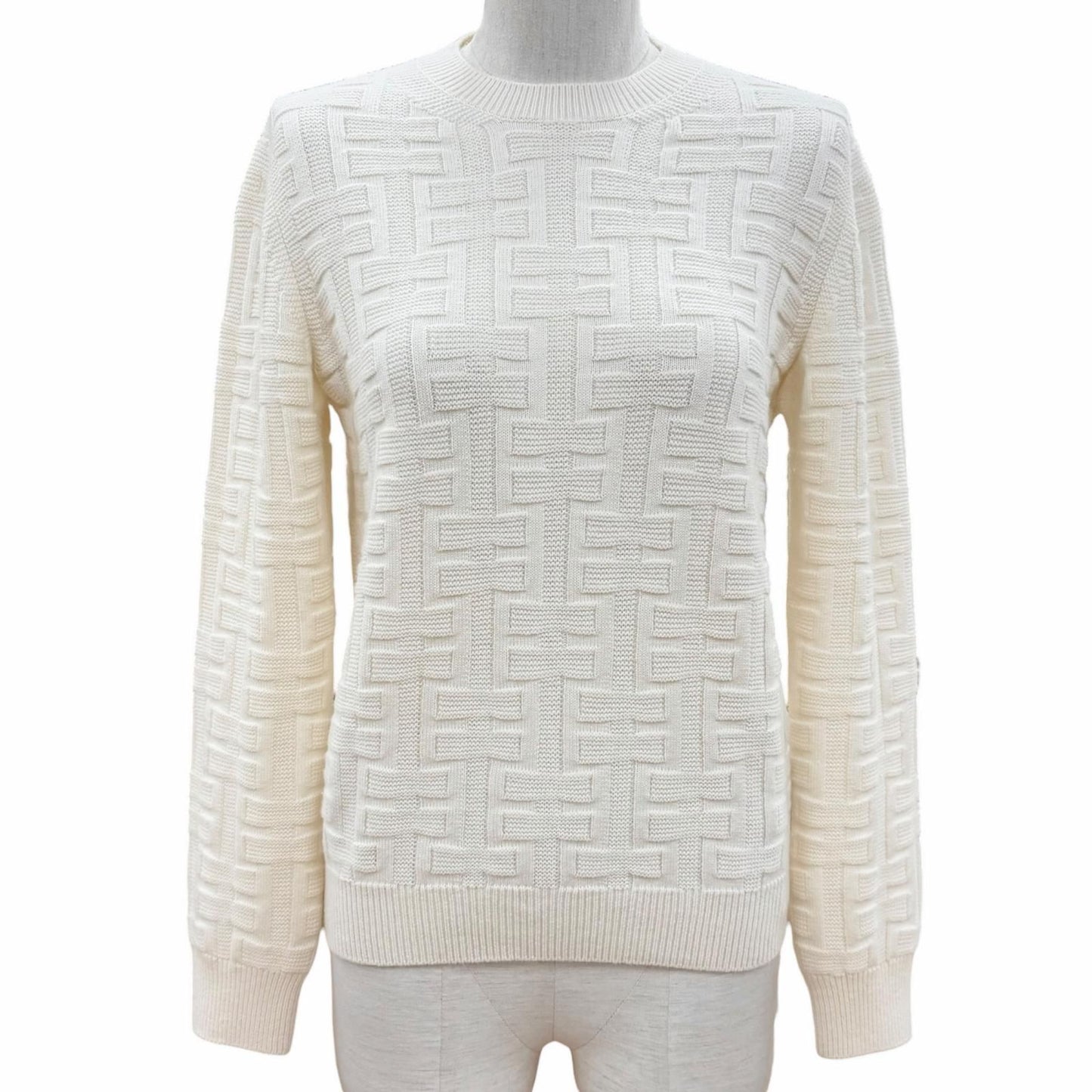Hermes Ash Virgin Wool 100% Crew Neck Knit Sweater Off White 36