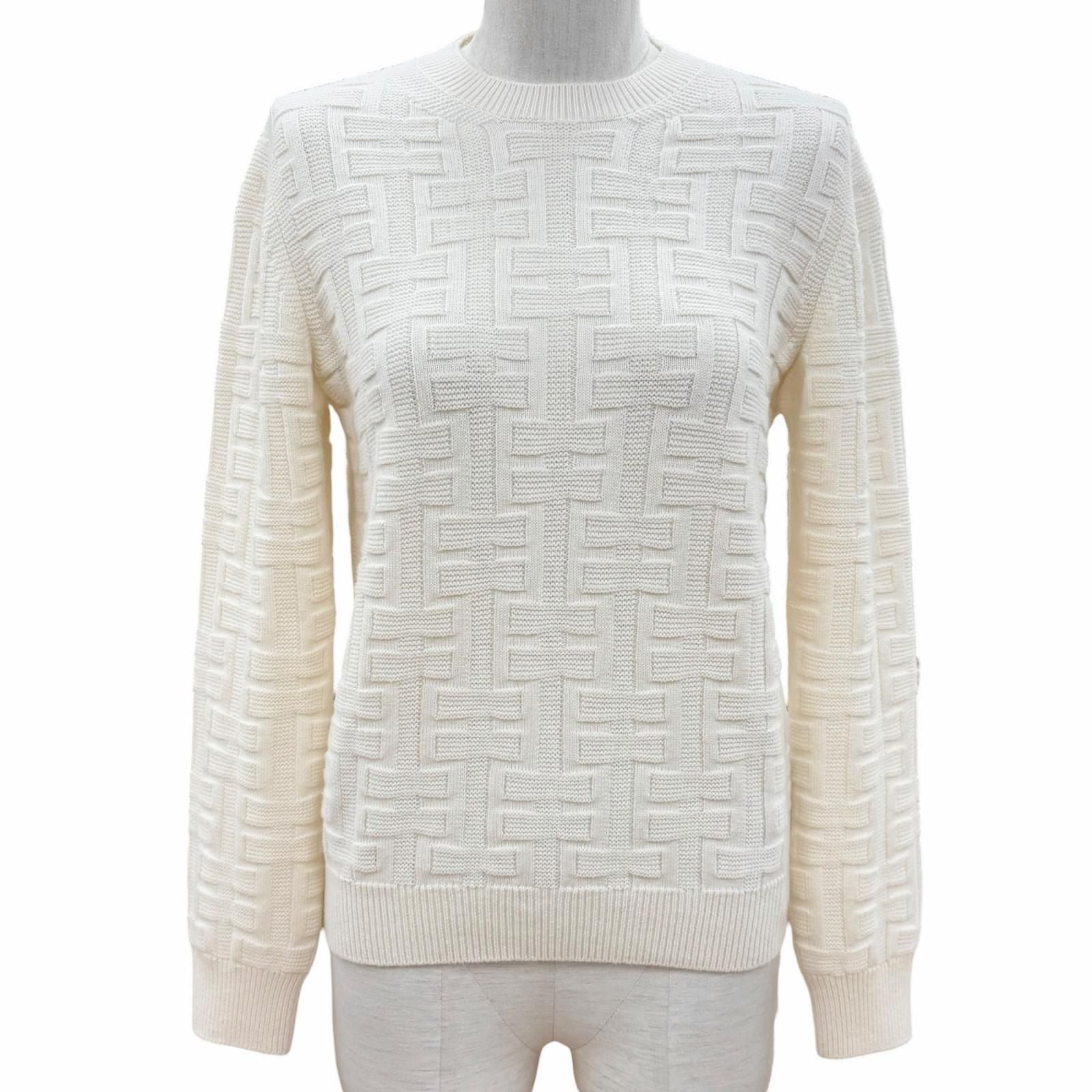 Hermes Ash Virgin Wool 100% Crew Neck Knit Sweater Off White 36