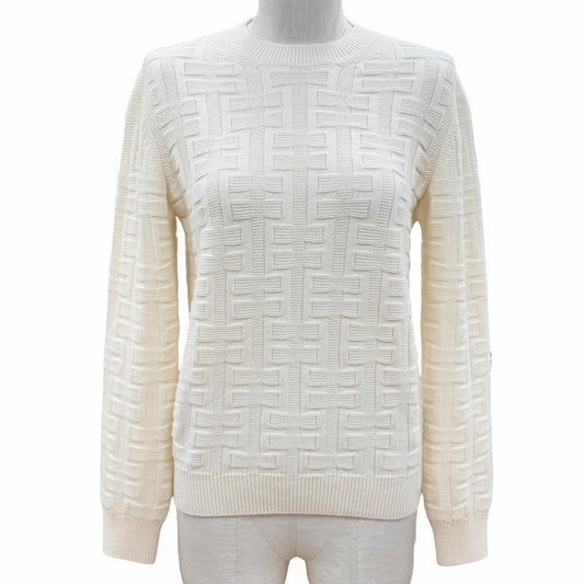 Hermes Ash Virgin Wool 100% Crew Neck Knit Sweater Off White 36