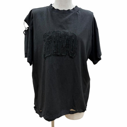Balenciaga Cotton 100% Emo Team Logo Boxy Destroyed Short Sleeve T-Shirt Black