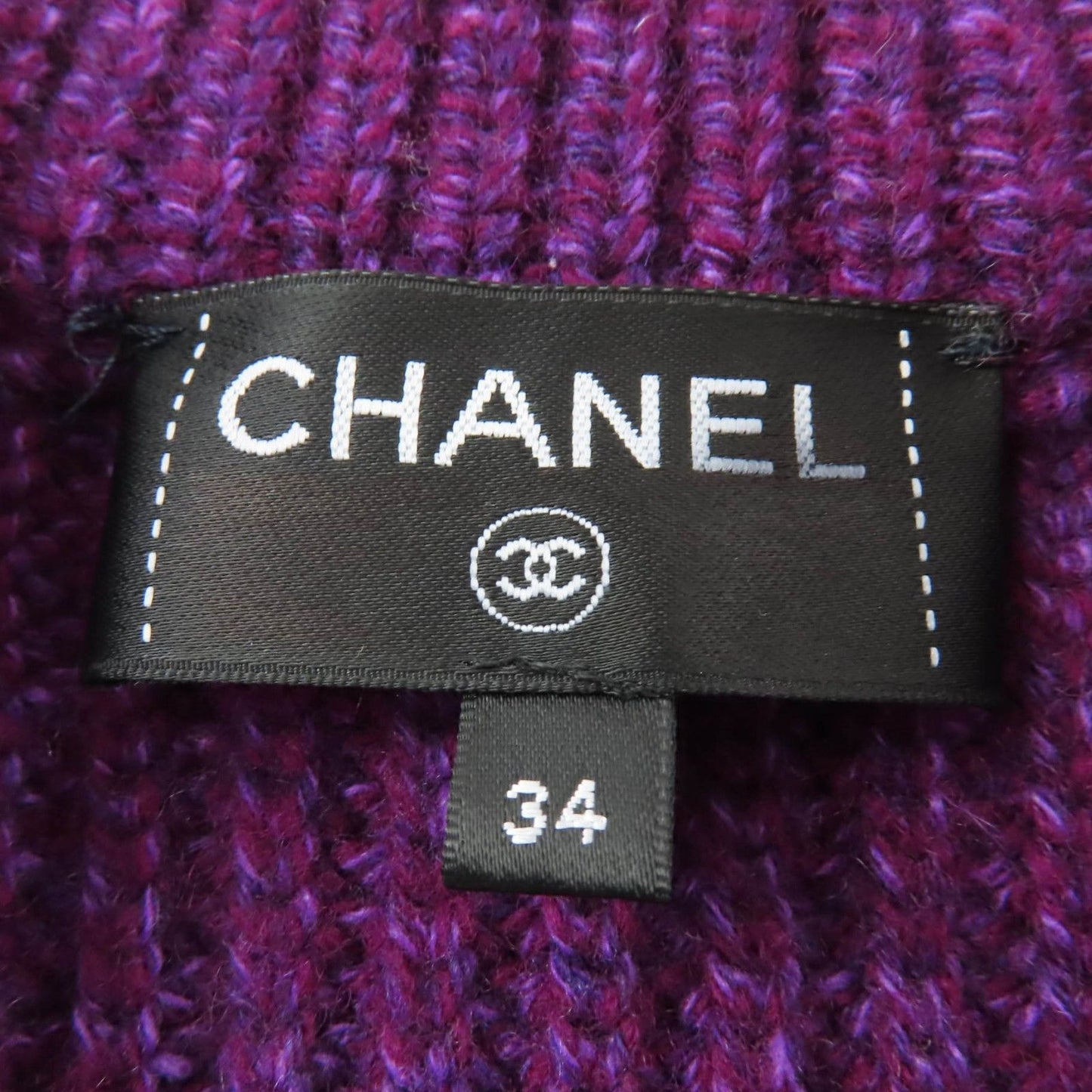 Chanel Cashmere Wool Coco Button Houndstooth Long Sleeve Knit Cardigan Purple 34 — view 6