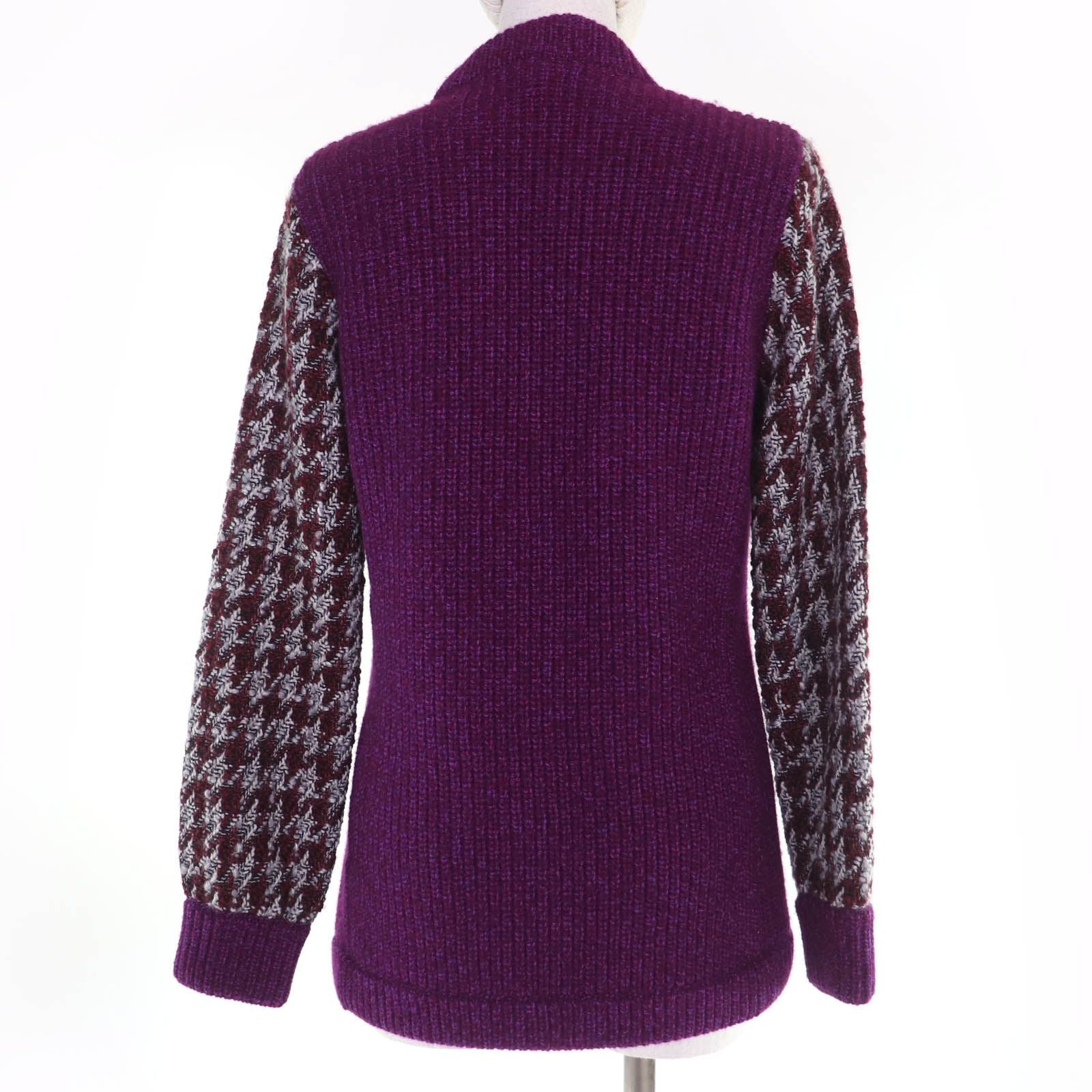 Chanel Cashmere Wool Coco Button Houndstooth Long Sleeve Knit Cardigan Purple 34 — view 3