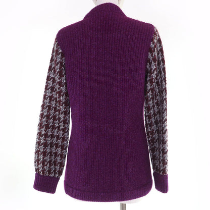 Chanel Cashmere Wool Coco Button Houndstooth Long Sleeve Knit Cardigan Purple 34 — view 3