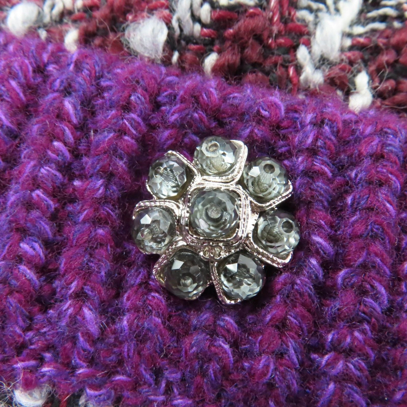 Chanel Cashmere Wool Coco Button Houndstooth Long Sleeve Knit Cardigan Purple 34 — view 5