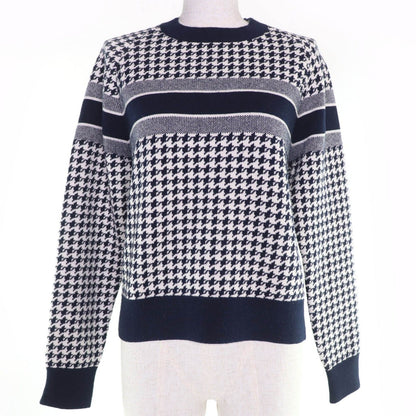 Dior Cashmere Logo Houndstooth Long Sleeve Knit Navy White 38 Sweater