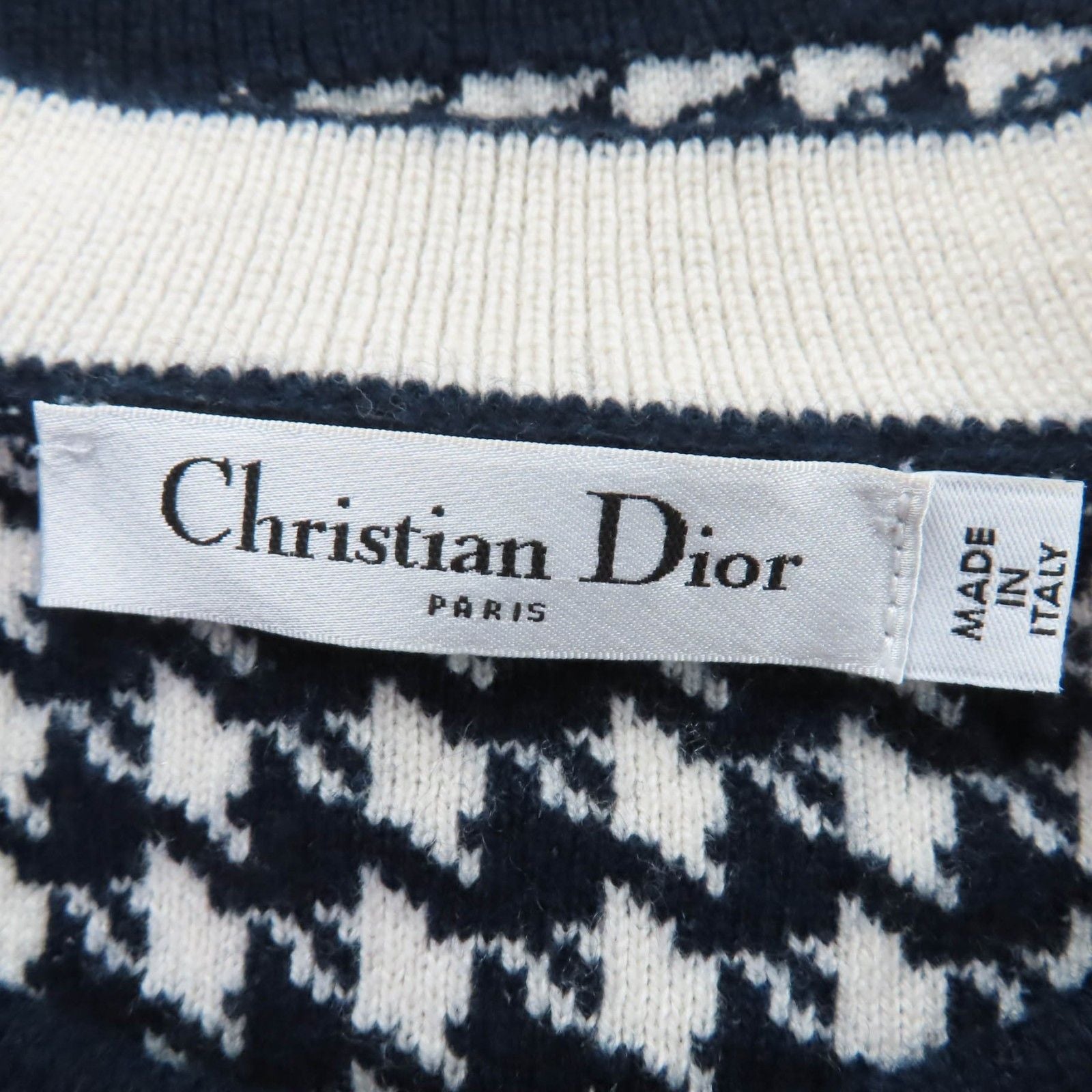 Dior Cashmere Logo Houndstooth Long Sleeve Knit Navy White 38 Sweater — view 5