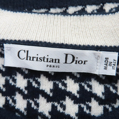 Dior Cashmere Logo Houndstooth Long Sleeve Knit Navy White 38 Sweater — view 5