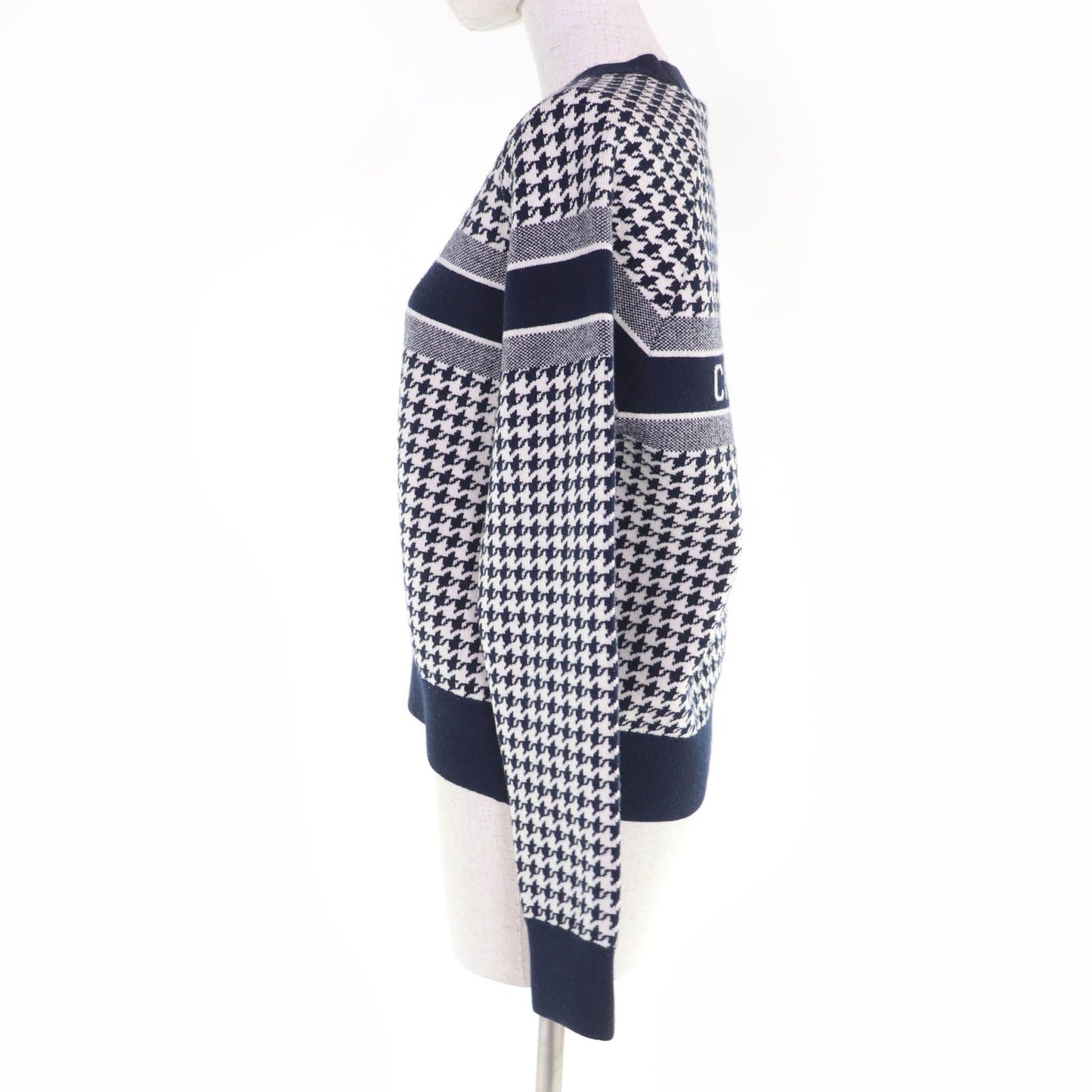 Dior Cashmere Logo Houndstooth Long Sleeve Knit Navy White 38 Sweater — view 2