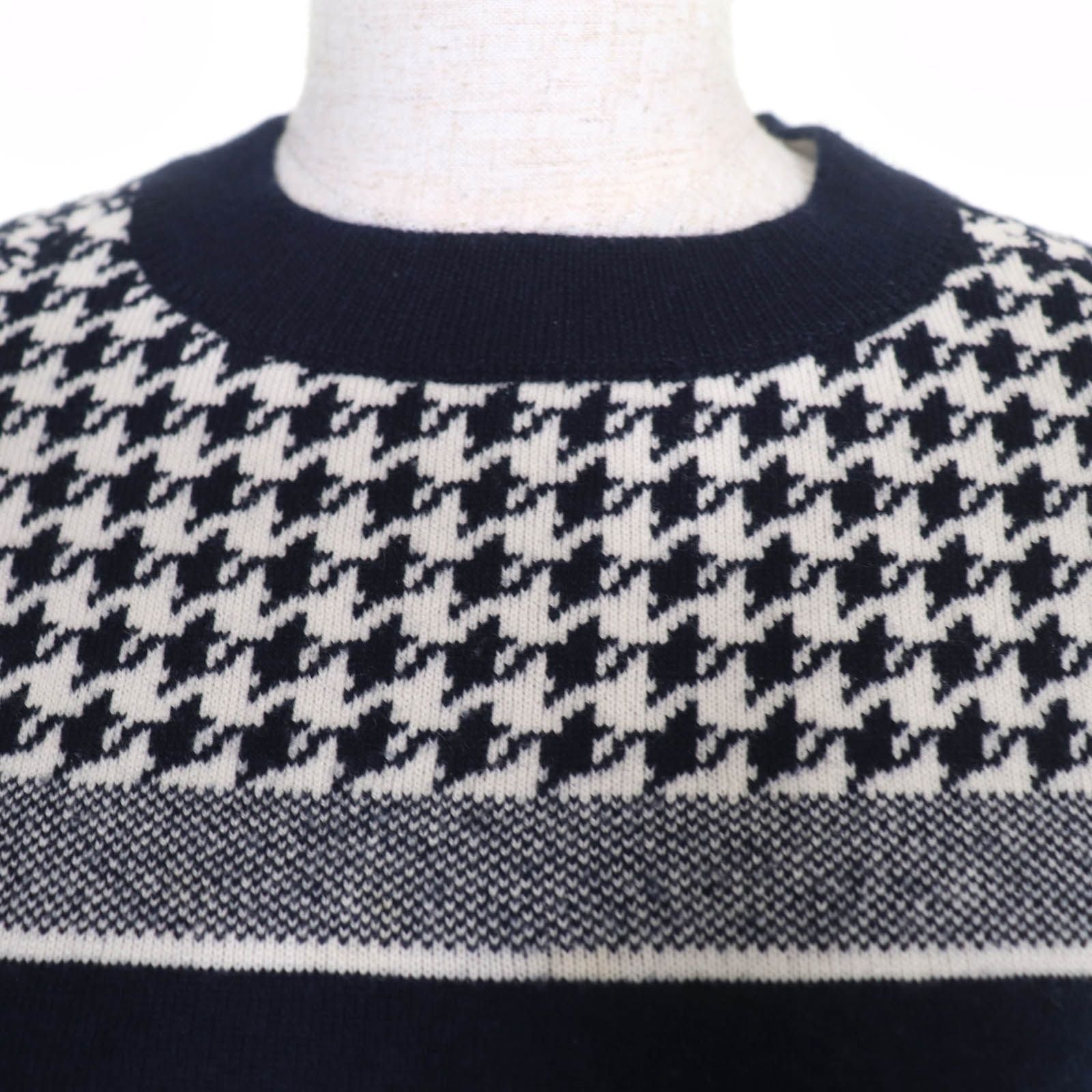 Dior Cashmere Logo Houndstooth Long Sleeve Knit Navy White 38 Sweater — view 4