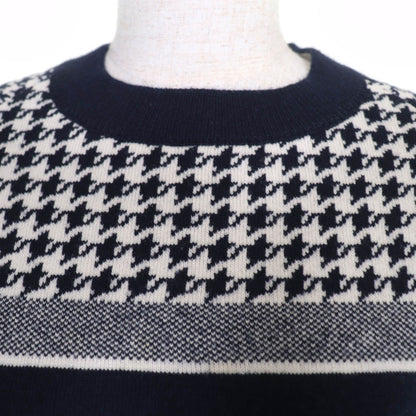 Dior Cashmere Logo Houndstooth Long Sleeve Knit Navy White 38 Sweater — view 4