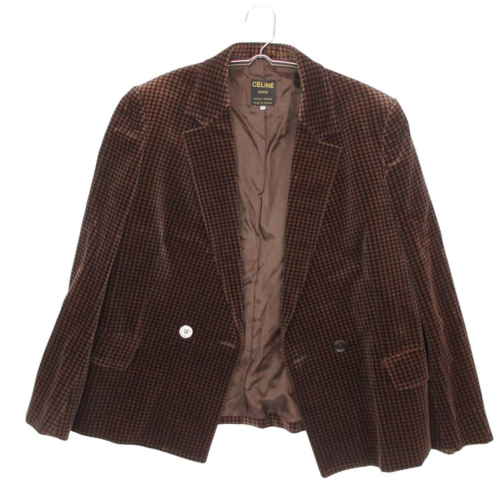 Celine Tailored Jacket Velour Houndstooth Double Breasted Blazer Brown — view 3