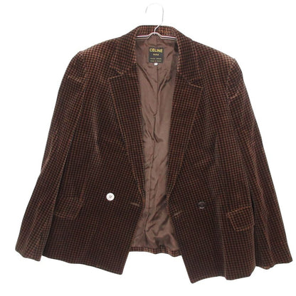 Celine Tailored Jacket Velour Houndstooth Double Breasted Blazer Brown — view 3