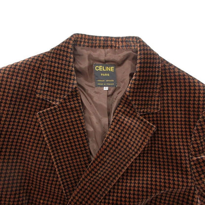 Celine Tailored Jacket Velour Houndstooth Double Breasted Blazer Brown — view 4