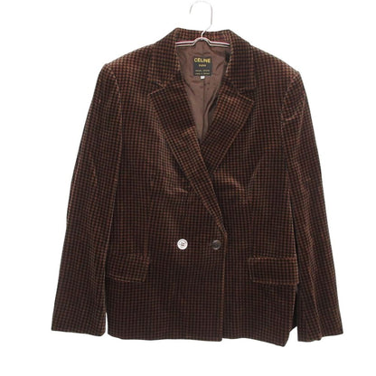 Celine Tailored Jacket Velour Houndstooth Double Breasted Blazer Brown
