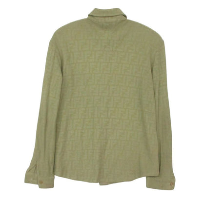Fendi Long Sleeve Shirt Zucca Pattern All Over Stretch Blouse Top Light Green — view 2