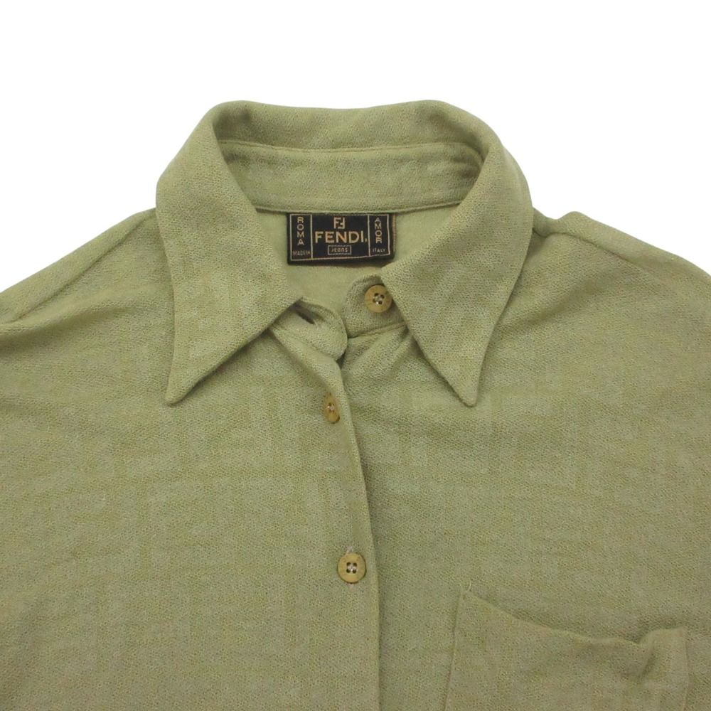 Fendi Long Sleeve Shirt Zucca Pattern All Over Stretch Blouse Top Light Green — view 3