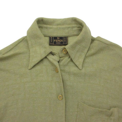 Fendi Long Sleeve Shirt Zucca Pattern All Over Stretch Blouse Top Light Green — view 3