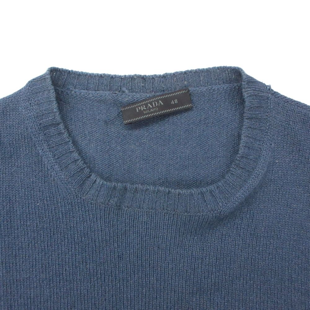 Prada Cashmere Knit Sweater Long Sleeve Crew Neck Pullover Top Navy 48 — view 3
