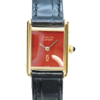 Cartier 925 Must Tank Vermeil SM Bordeaux Dial Manual Winding Leather Watch