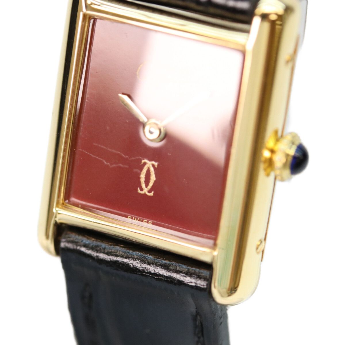 Cartier 925 Must Tank Vermeil SM Bordeaux Dial Manual Winding Leather Watch — view 4