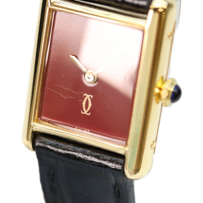 Cartier 925 Must Tank Vermeil SM Bordeaux Dial Manual Winding Leather Watch — view 4