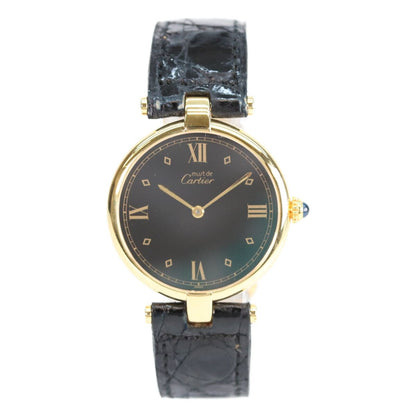 Cartier 925 Mast Vande Mevermeil LM Black Dial Quartz Leather