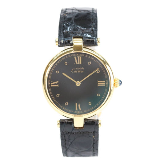Cartier 925 Mast Vande Mevermeil LM Black Dial Quartz Leather
