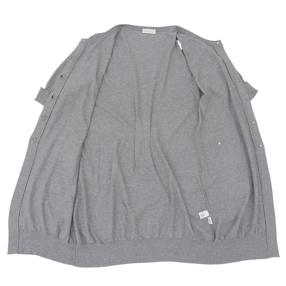 Brunello Cucinelli Long Length Cardigan Cotton Top Gray — view 3