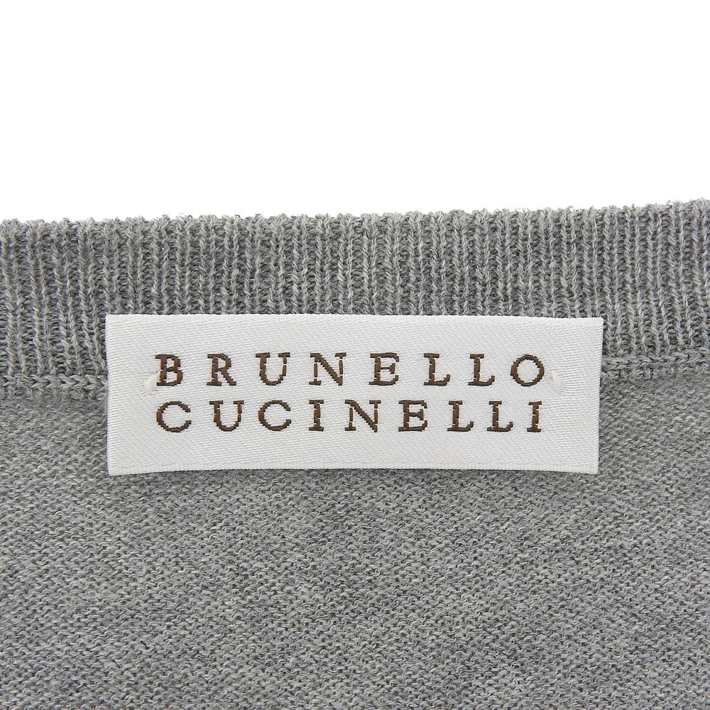 Brunello Cucinelli Long Length Cardigan Cotton Top Gray — view 4