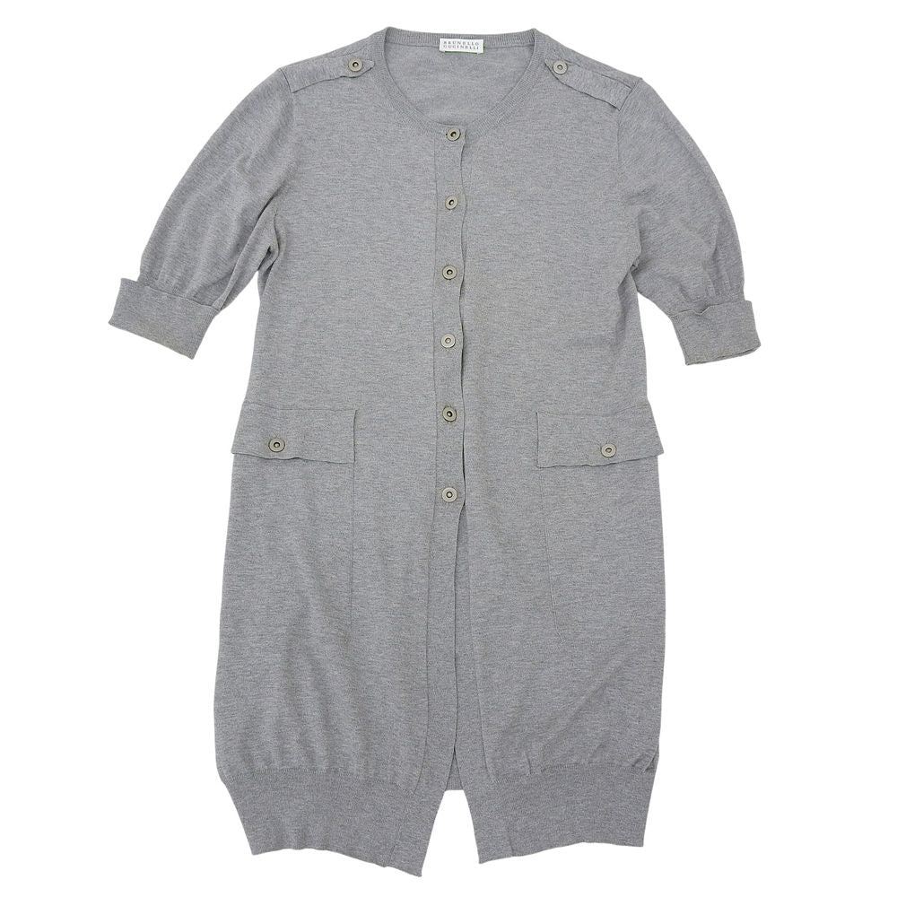 Brunello Cucinelli Long Length Cardigan Cotton Top Gray