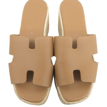 Hermes Ezu Leather Cutout Cork Platform Sandals Natural — view 3