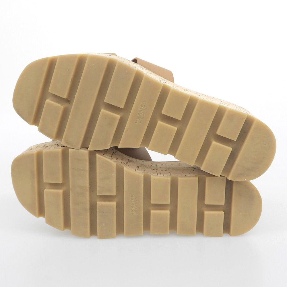 Hermes Ezu Leather Cutout Cork Platform Sandals Natural — view 2