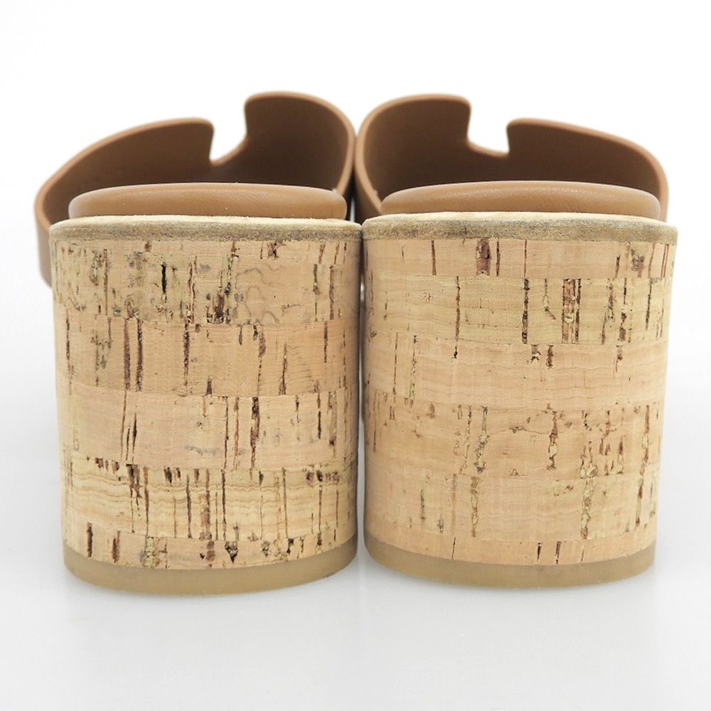 Hermes Ezu Leather Cutout Cork Platform Sandals Natural — view 5