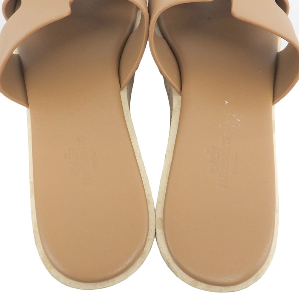 Hermes Ezu Leather Cutout Cork Platform Sandals Natural — view 4