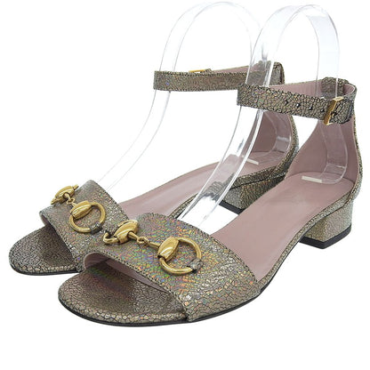 Gucci Lame Horsebit Liliane Ankle Strap Sandals Shoes Silver