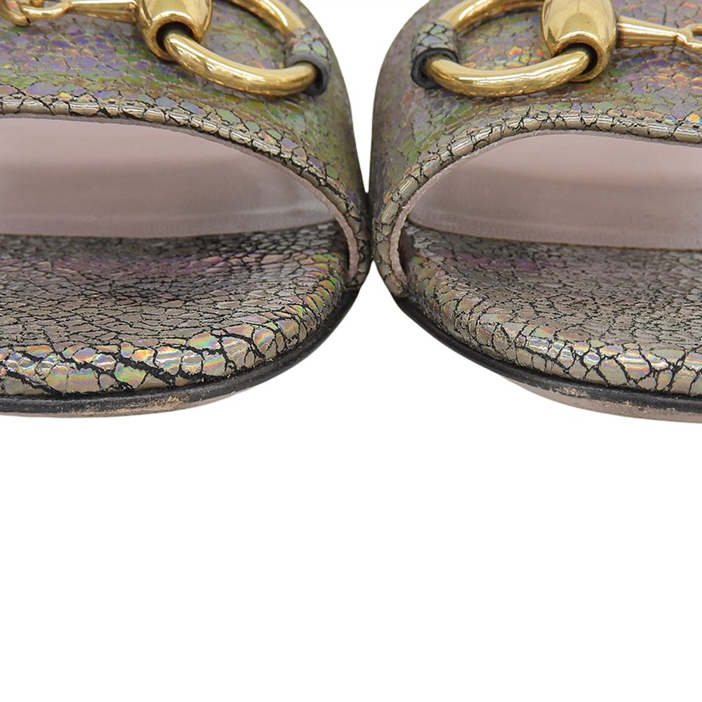Gucci Lame Horsebit Liliane Ankle Strap Sandals Shoes Silver — view 5