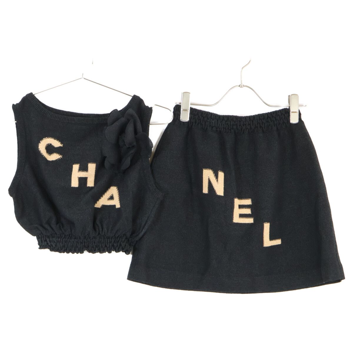 Chanel Logo Knit Crop Top Skirt 38