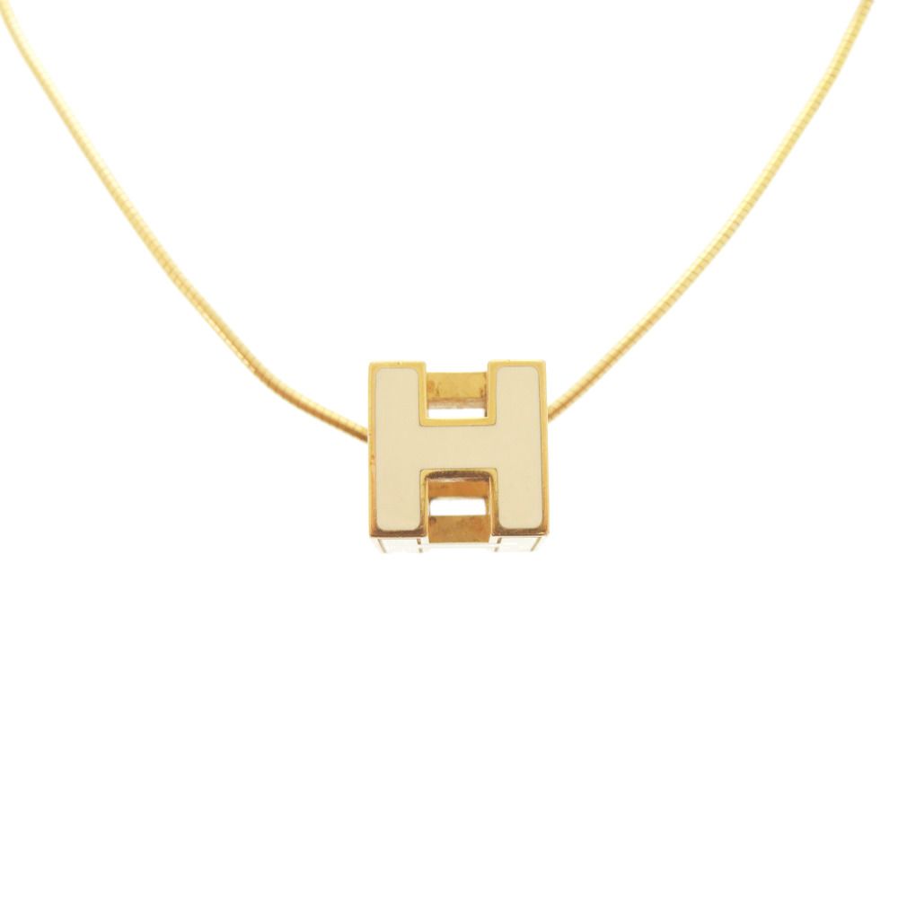 Hermes Cage Cube Metal Ivory Necklace