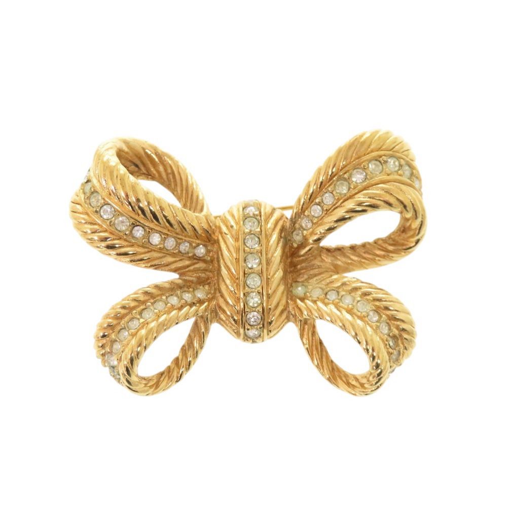 Dior Ribbon Metal Line Stone Gold Brooch