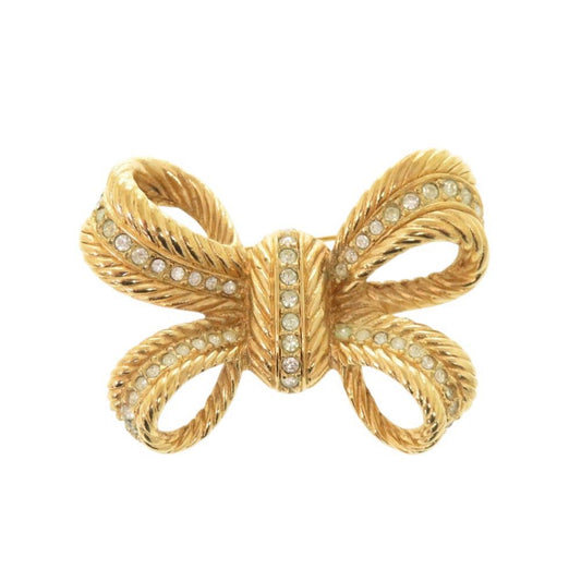 Dior Ribbon Metal Line Stone Gold Brooch