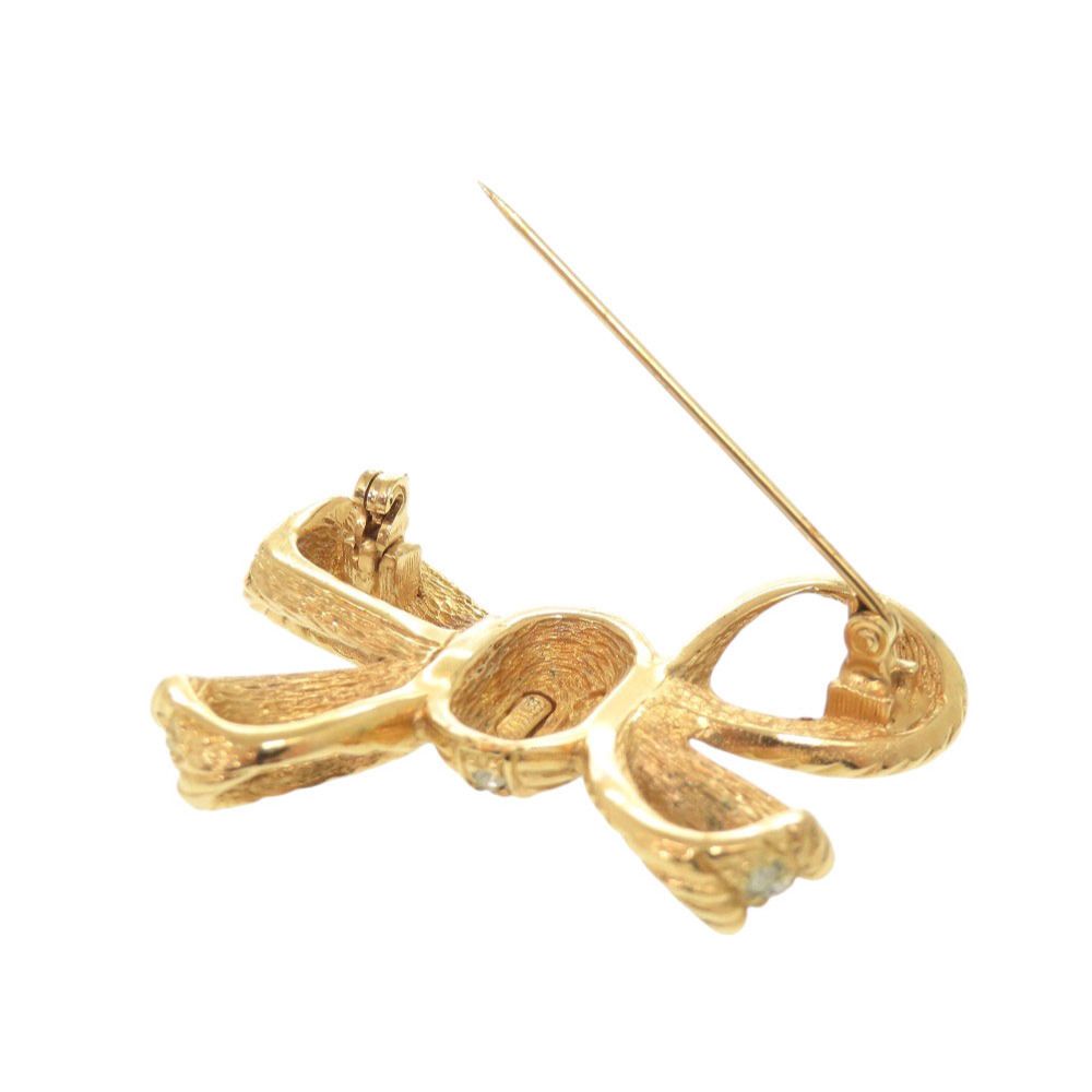 Dior Ribbon Metal Line Stone Gold Brooch — view 4