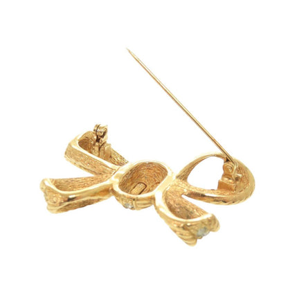 Dior Ribbon Metal Line Stone Gold Brooch — view 4