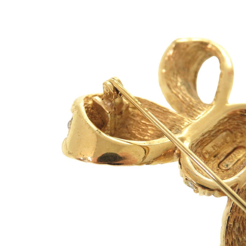 Dior Ribbon Metal Line Stone Gold Brooch — view 7