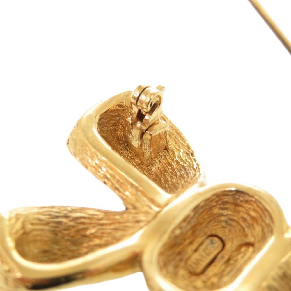 Dior Ribbon Metal Line Stone Gold Brooch — view 8