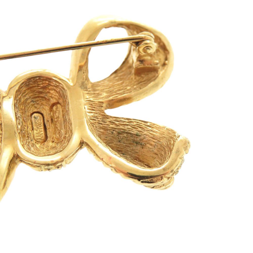 Dior Ribbon Metal Line Stone Gold Brooch — view 5