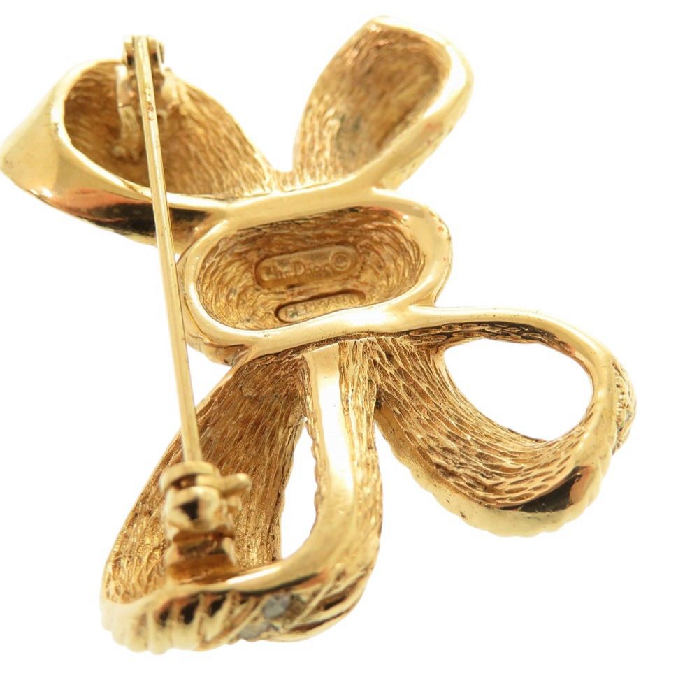 Dior Ribbon Metal Line Stone Gold Brooch — view 6