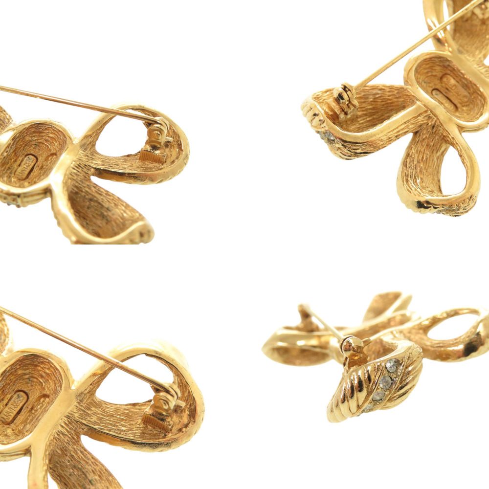Dior Ribbon Metal Line Stone Gold Brooch — view 9