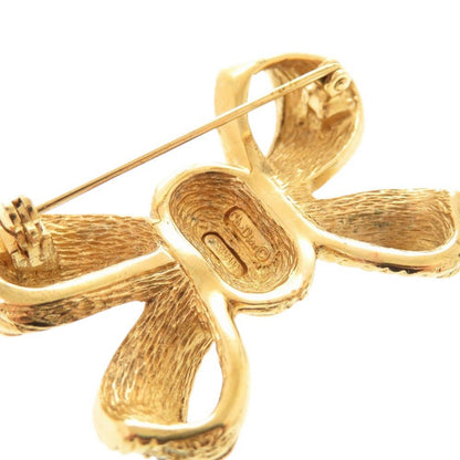 Dior Ribbon Metal Line Stone Gold Brooch — view 3