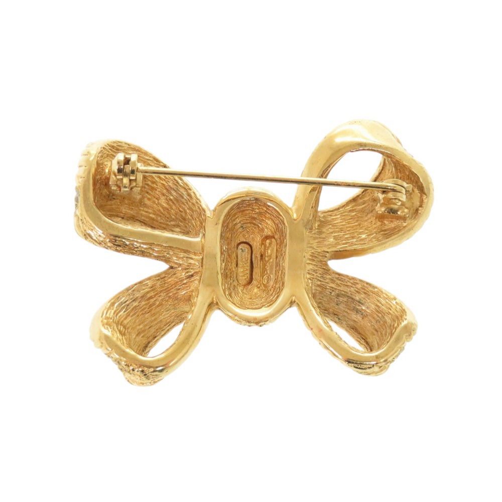 Dior Ribbon Metal Line Stone Gold Brooch — view 2